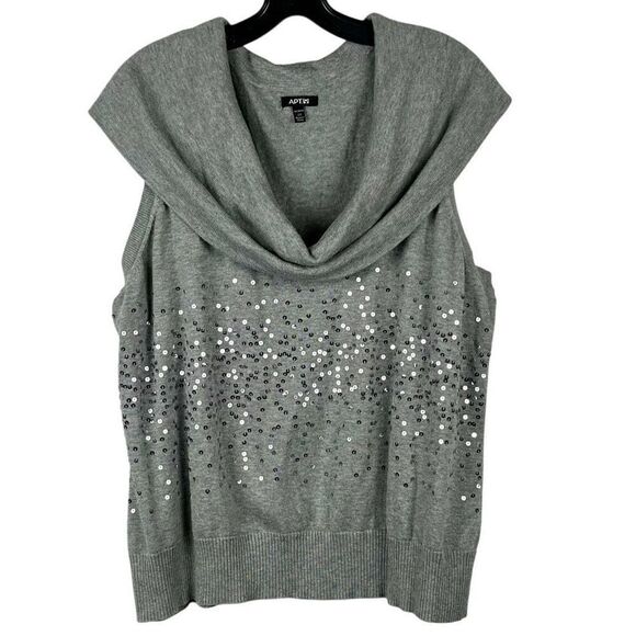 Apt. 9 Women’s Gray Sequined Cowl Neck Sleeveless Sweater 2X - Picture 1 of 9